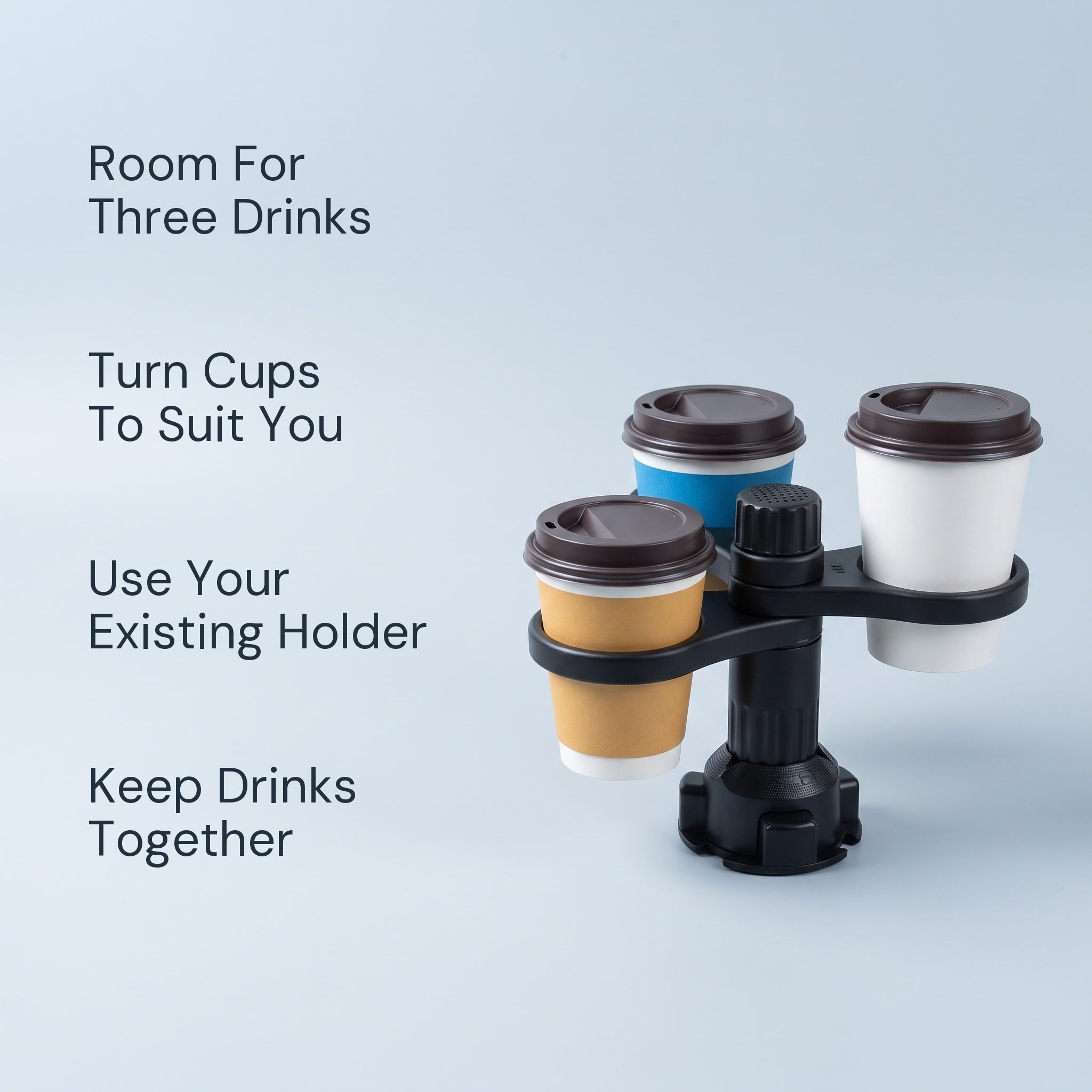 Three cups beside four highlighted benefits
